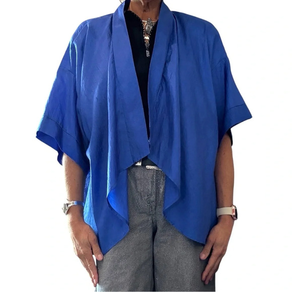 Vintage EStewart Blue Crinkle Drape Art Teacher Lagenlook Statement Kimono - Picture 7 of 8